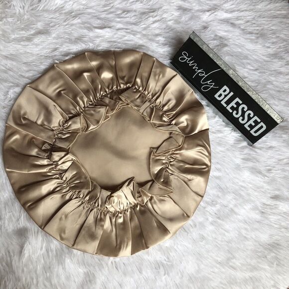 New Beige Mulberry Silk Sleep Hair Cap Bonnet Cover for Adults Unisex Hair - Picture 3 of 5